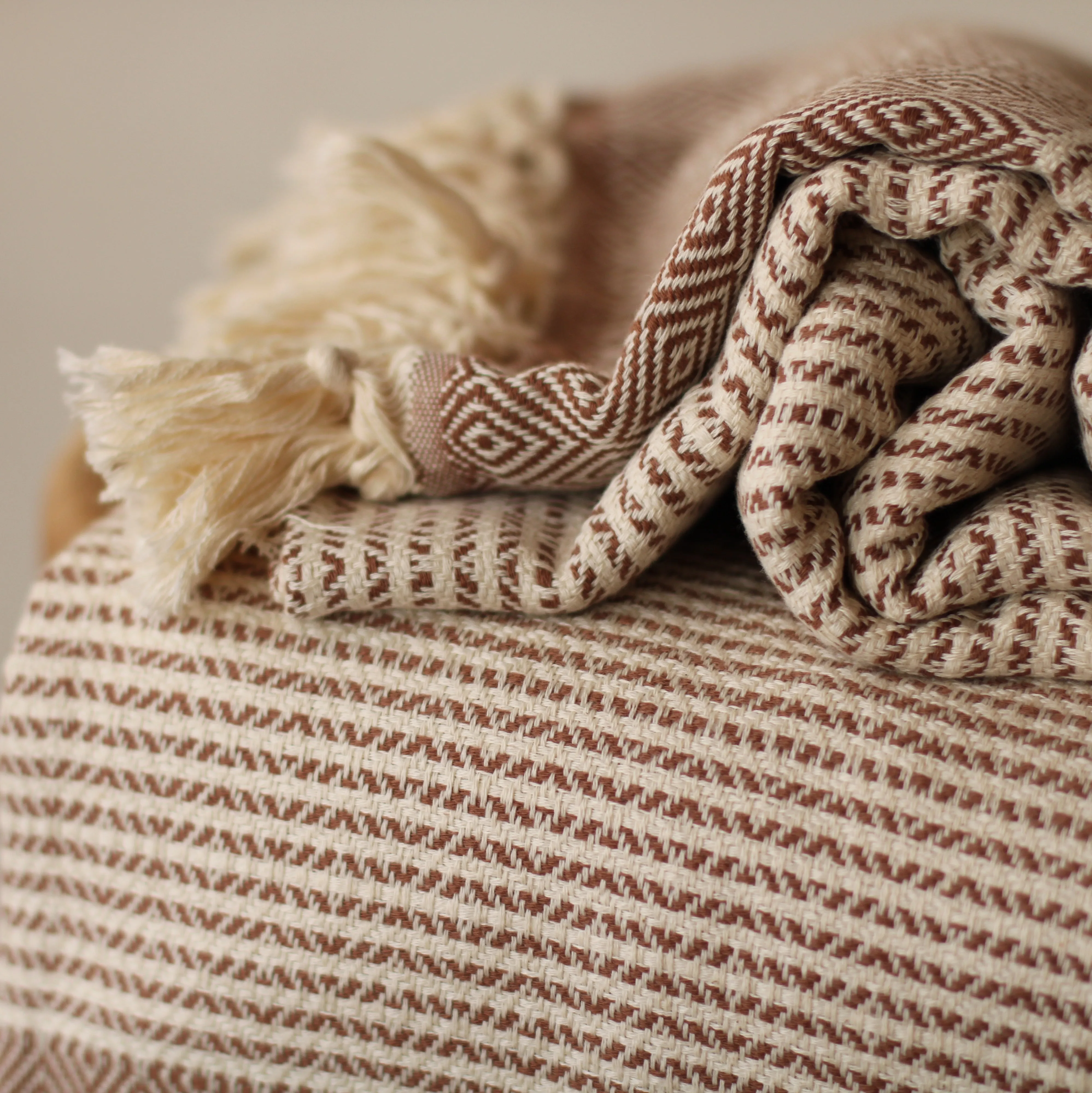 100% Cotton Turkish Towel, Dark Brown, Striped Pattern