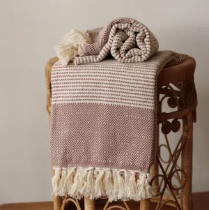 100% Cotton Turkish Towel, Dark Brown, Striped Pattern