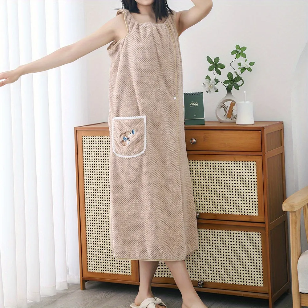 1pc Womens Luxury Shower Dress Bath Wrap - Super Absorbent, Quick-Dry, with Patched Pocket - Stylish Spa Wrap for Sauna, Beach, and Pool - Versatile Bath Robe Skirt