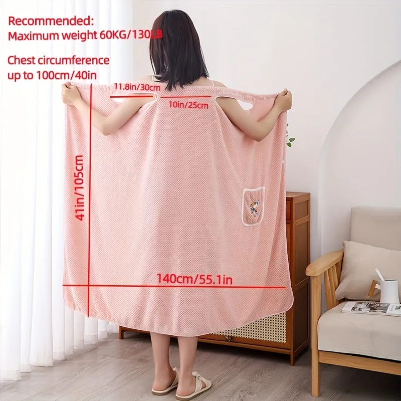 1pc Womens Luxury Shower Dress Bath Wrap - Super Absorbent, Quick-Dry, with Patched Pocket - Stylish Spa Wrap for Sauna, Beach, and Pool - Versatile Bath Robe Skirt