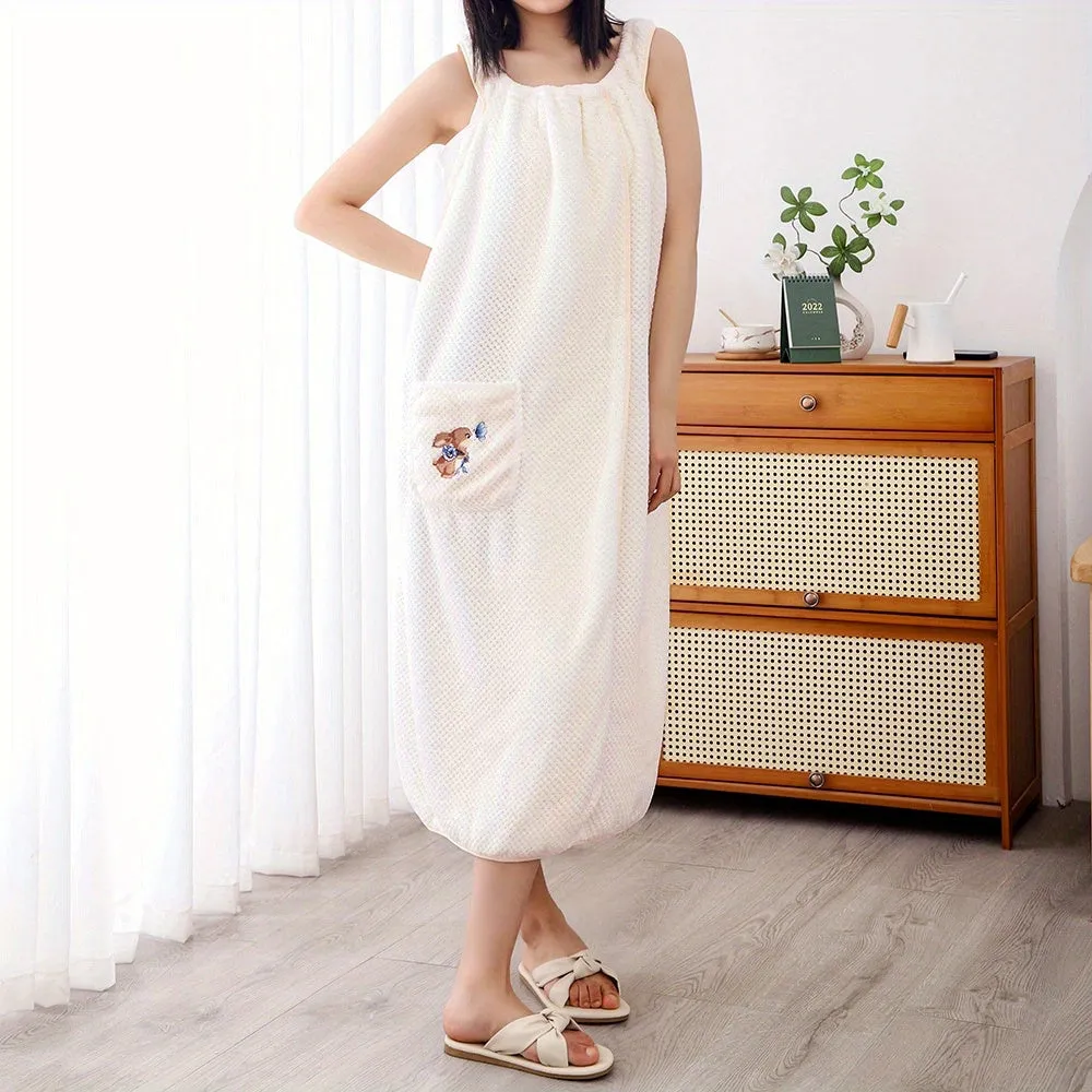 1pc Womens Luxury Shower Dress Bath Wrap - Super Absorbent, Quick-Dry, with Patched Pocket - Stylish Spa Wrap for Sauna, Beach, and Pool - Versatile Bath Robe Skirt