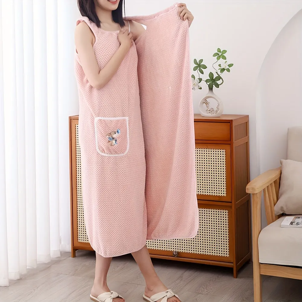 1pc Womens Luxury Shower Dress Bath Wrap - Super Absorbent, Quick-Dry, with Patched Pocket - Stylish Spa Wrap for Sauna, Beach, and Pool - Versatile Bath Robe Skirt