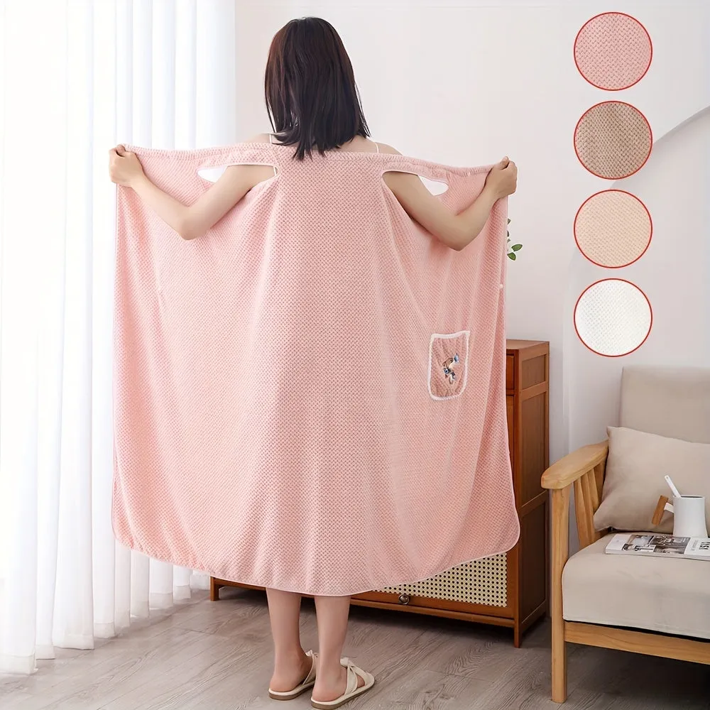 1pc Womens Luxury Shower Dress Bath Wrap - Super Absorbent, Quick-Dry, with Patched Pocket - Stylish Spa Wrap for Sauna, Beach, and Pool - Versatile Bath Robe Skirt