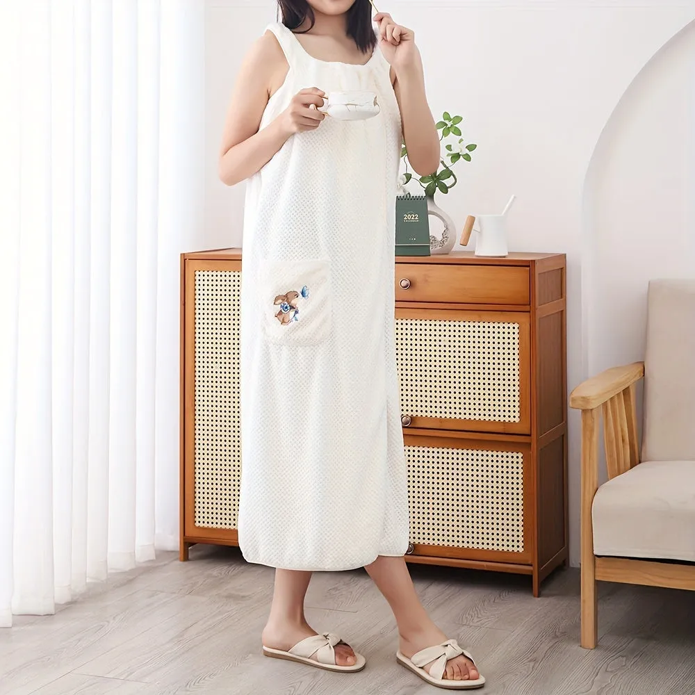 1pc Womens Luxury Shower Dress Bath Wrap - Super Absorbent, Quick-Dry, with Patched Pocket - Stylish Spa Wrap for Sauna, Beach, and Pool - Versatile Bath Robe Skirt
