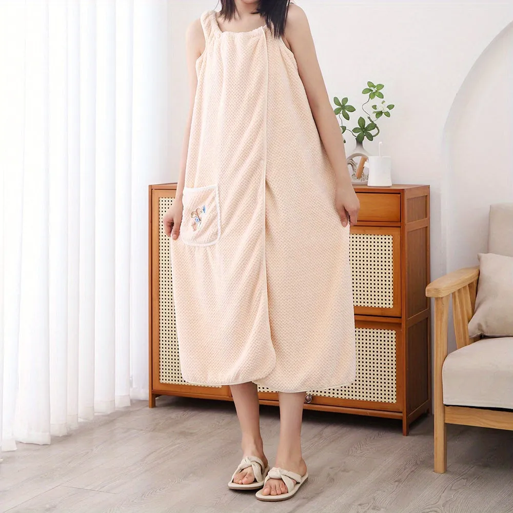 1pc Womens Luxury Shower Dress Bath Wrap - Super Absorbent, Quick-Dry, with Patched Pocket - Stylish Spa Wrap for Sauna, Beach, and Pool - Versatile Bath Robe Skirt