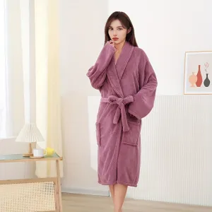 1pc Women's Plain Bathrobe, Long Sleeve Long Bathrobe With Pocket, Soft And Comfortable Loungewear, Robe For Home Beach Pool Gym Travel, Bathroom Supplies
