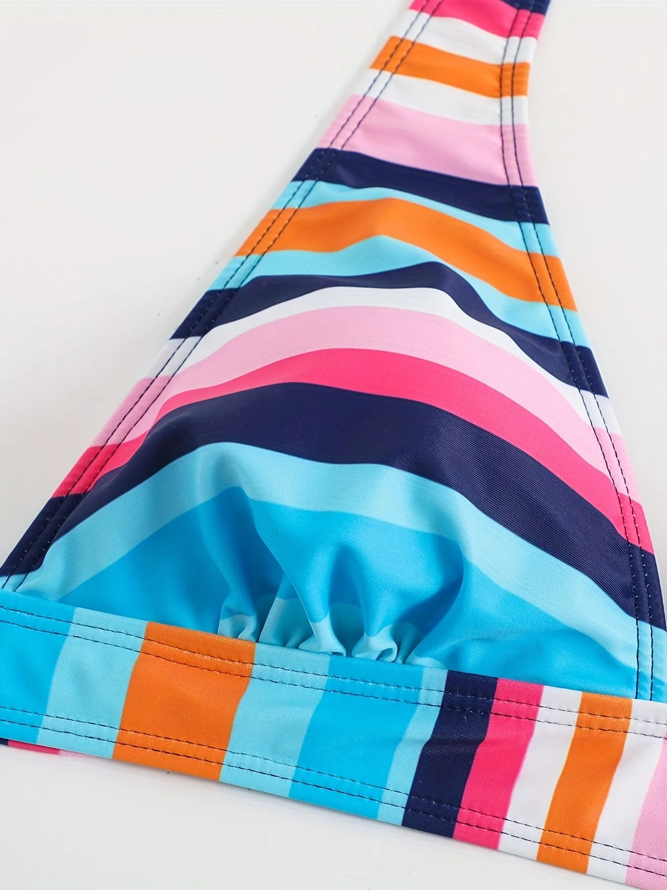 2 Piece Colorful Strip Print Halter Bikini Set - High Stretch, Tie Neck, Sexy, Drawstring, Women's Swimwear & Clothing for Beach Vacation