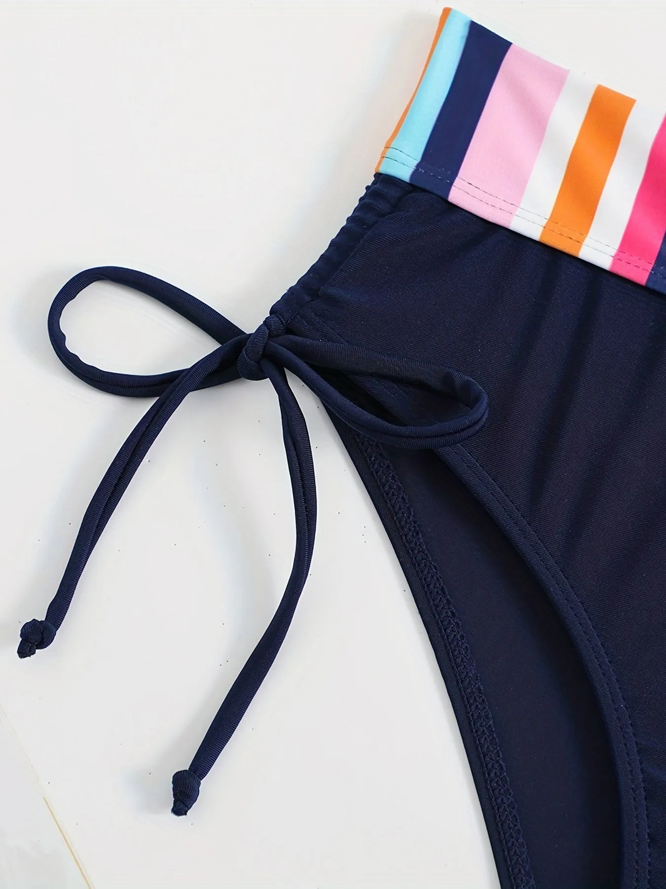 2 Piece Colorful Strip Print Halter Bikini Set - High Stretch, Tie Neck, Sexy, Drawstring, Women's Swimwear & Clothing for Beach Vacation