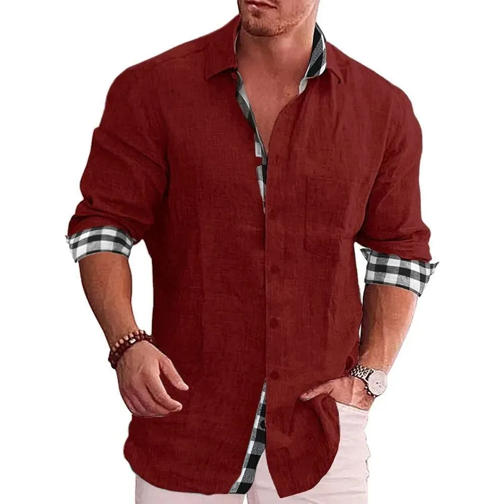 2024 Linen Hot Sale Men's Long-Sleeved Shirts Solid Color Stand-Up Collar Casual Beach Style Casual Handsome Men Shirts S-4XL