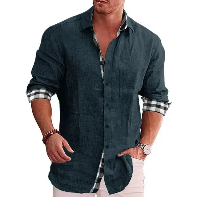 2024 Linen Hot Sale Men's Long-Sleeved Shirts Solid Color Stand-Up Collar Casual Beach Style Casual Handsome Men Shirts S-4XL