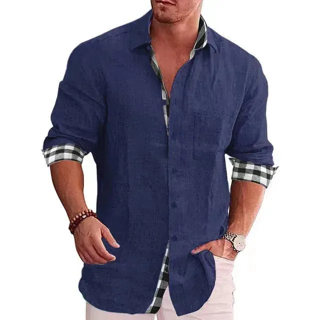 2024 Linen Hot Sale Men's Long-Sleeved Shirts Solid Color Stand-Up Collar Casual Beach Style Casual Handsome Men Shirts S-4XL