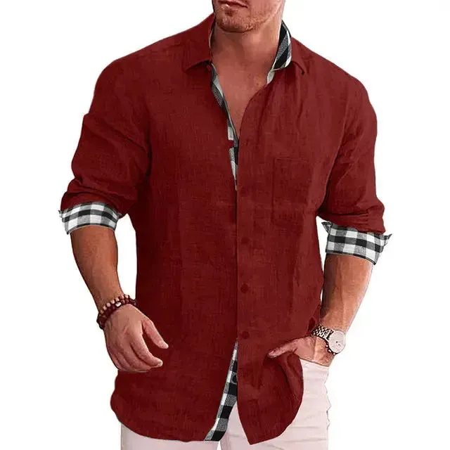 2024 Linen Hot Sale Men's Long-Sleeved Shirts Solid Color Stand-Up Collar Casual Beach Style Casual Handsome Men Shirts S-4XL