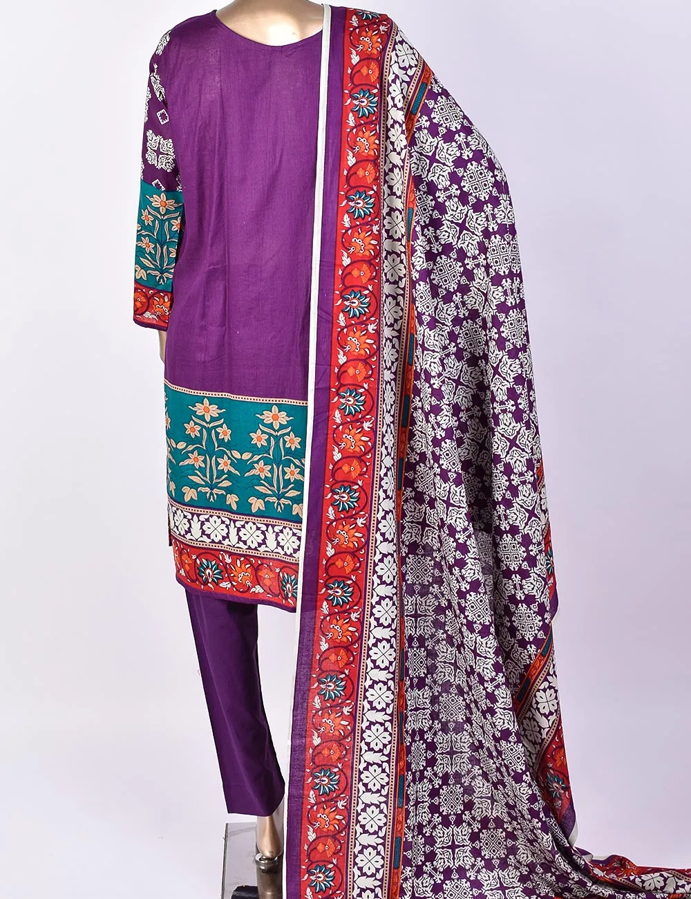 3 Pc Un-stitched Embroidered Lawn - Breezy Beach (ATL-3A-Purple)