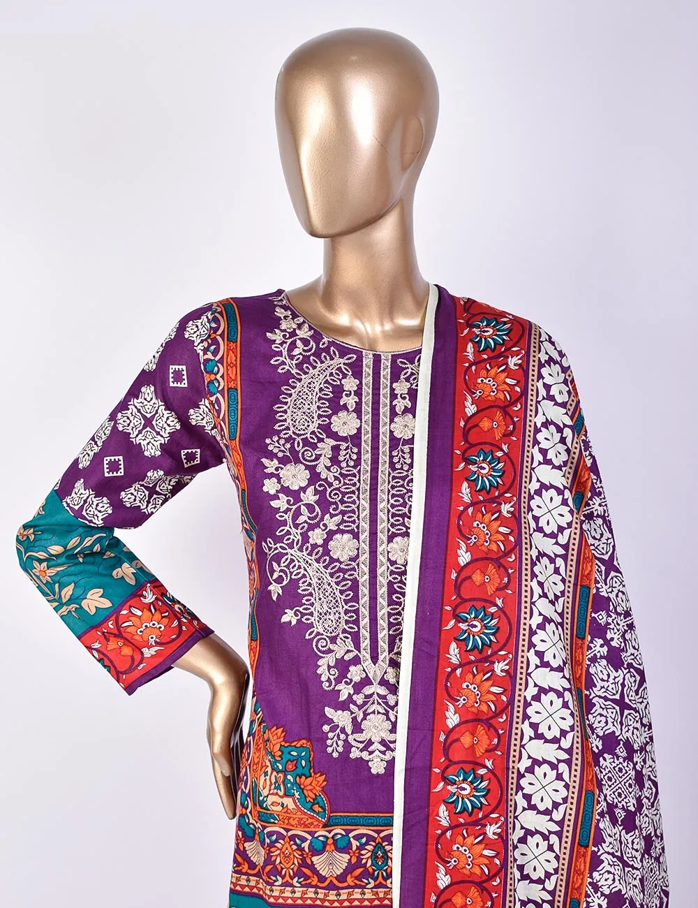 3 Pc Un-stitched Embroidered Lawn - Breezy Beach (ATL-3A-Purple)