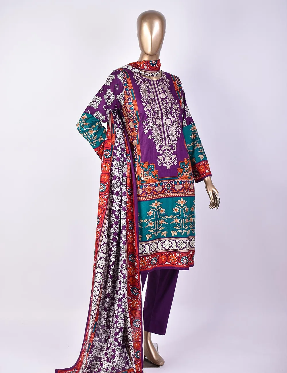 3 Pc Un-stitched Embroidered Lawn - Breezy Beach (ATL-3A-Purple)