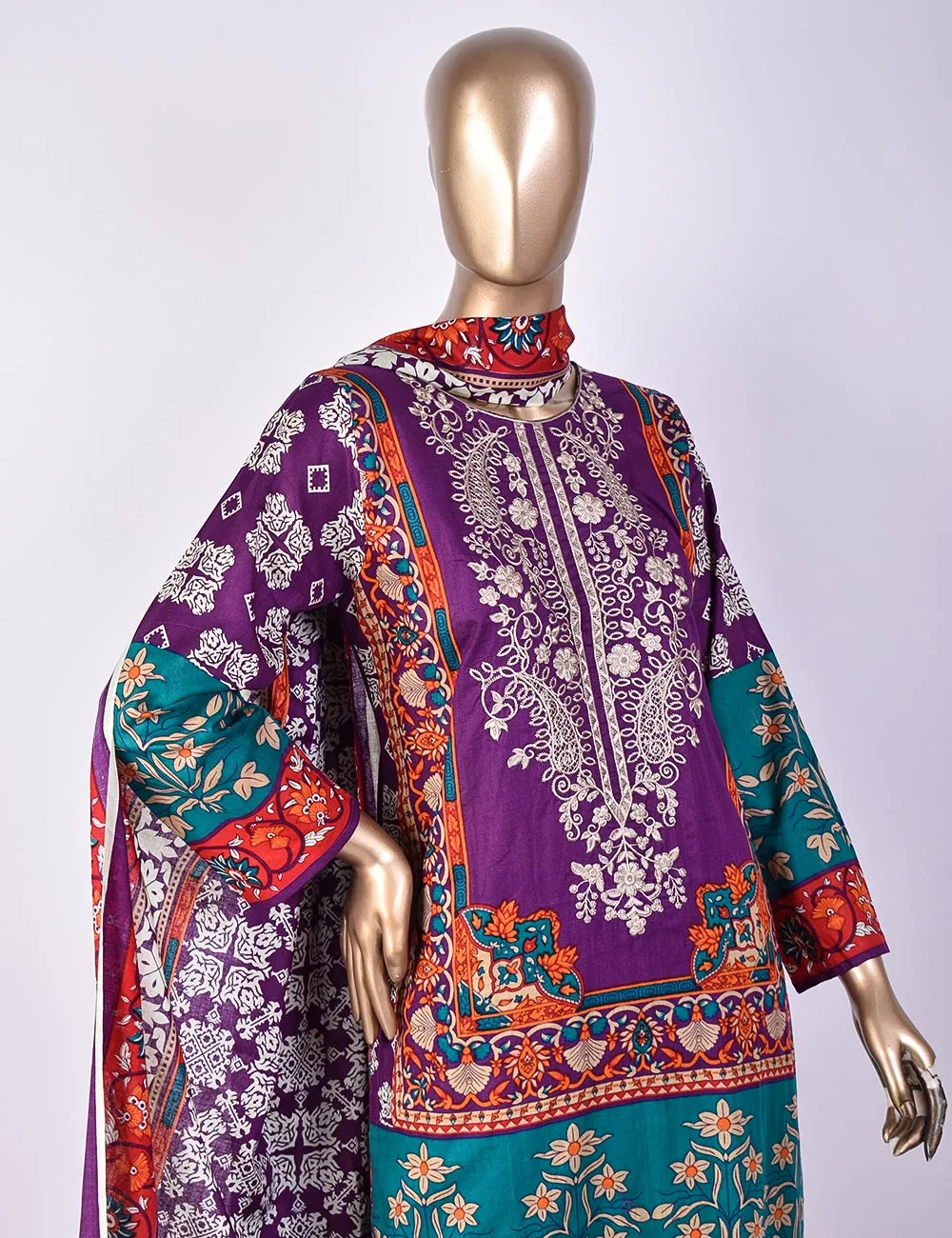 3 Pc Un-stitched Embroidered Lawn - Breezy Beach (ATL-3A-Purple)