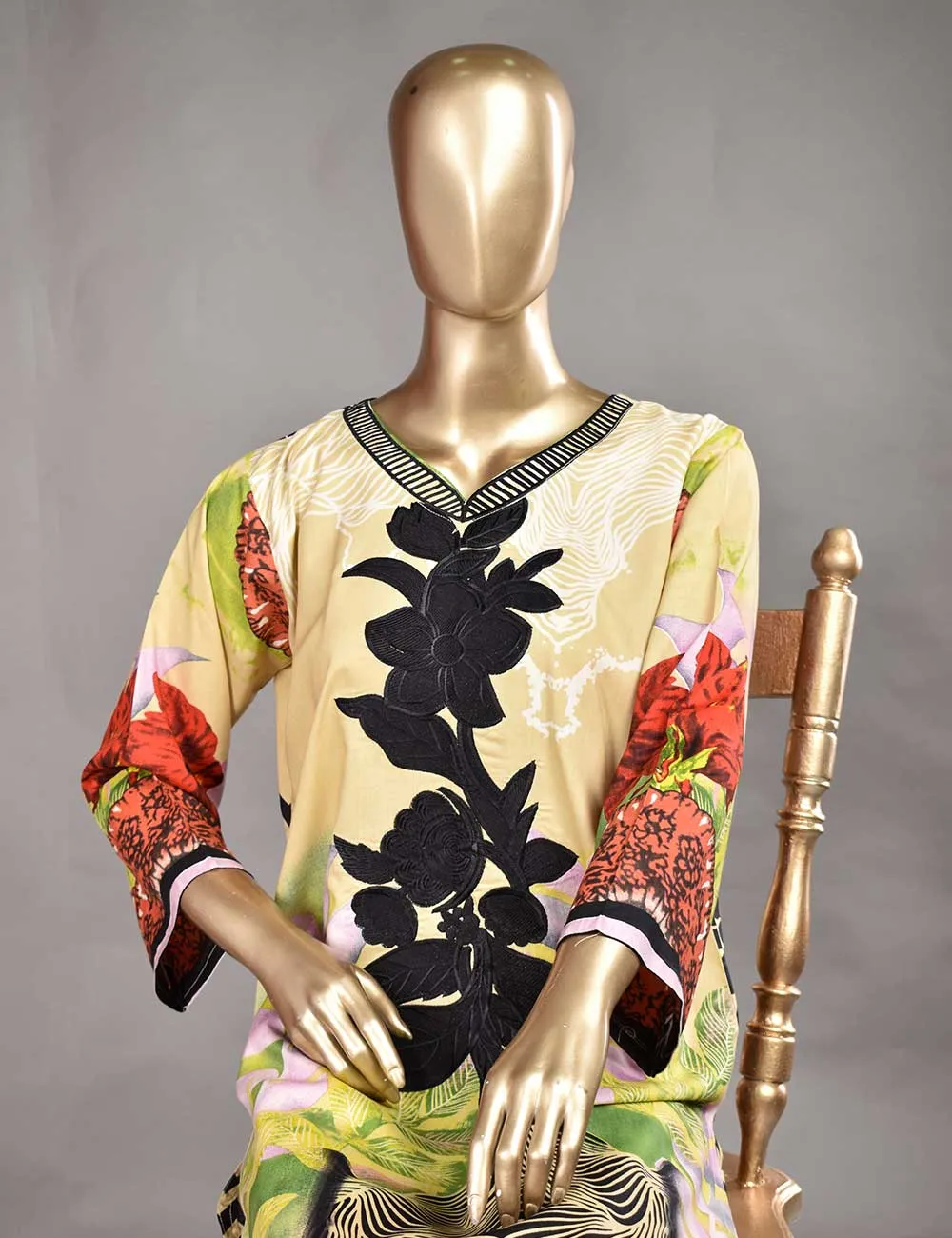 3 Pc Unstitched Linen Printed &amp; Embroidered Dress with Printed Wool Shawl Dupatta - Aurora (KL-02)