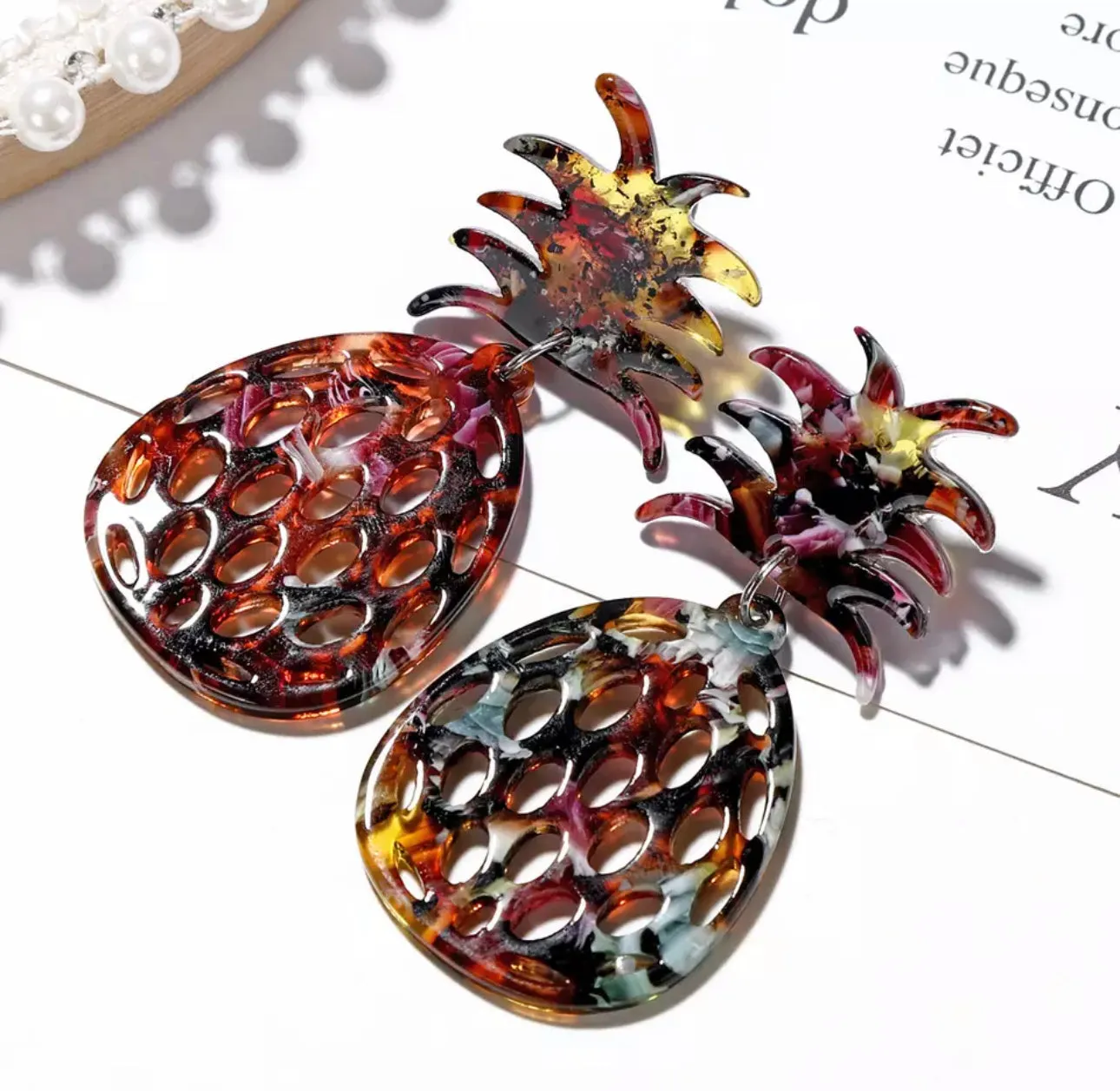 Acrylic Pineapple Shape Lightweight Stud Earrings 260-01 | Erika Williner Designs