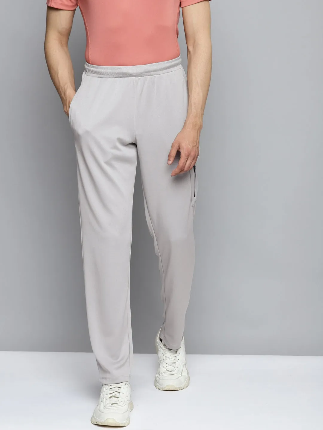 Alcis Men Grey Solid Slim Fit Mid-Rise Regular Track Pants