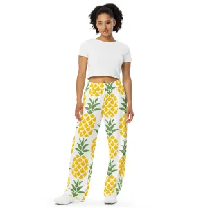 All-over print unisex wide-leg pants, Pineapple pants, Back to School