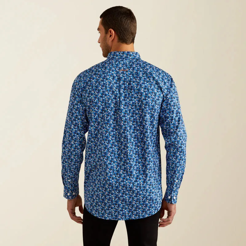 Ariat Men's L/S Wrinkle Free Brighton Fitted Floral Western Button Down Shirt in Blue
