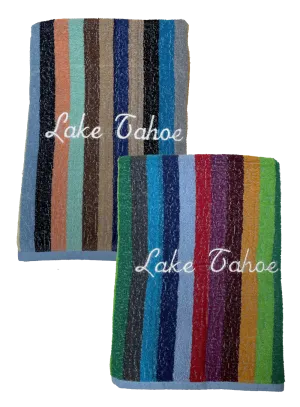 Beach and Boat Gear Beach Towel Multi -Stripe, Embroidered Lake Tahoe
