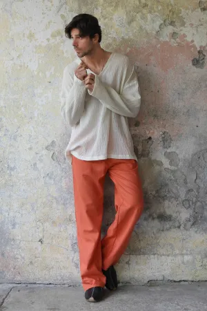 BEACH Men's Linen Blend Pants (Burnt Orange, Green Almond)