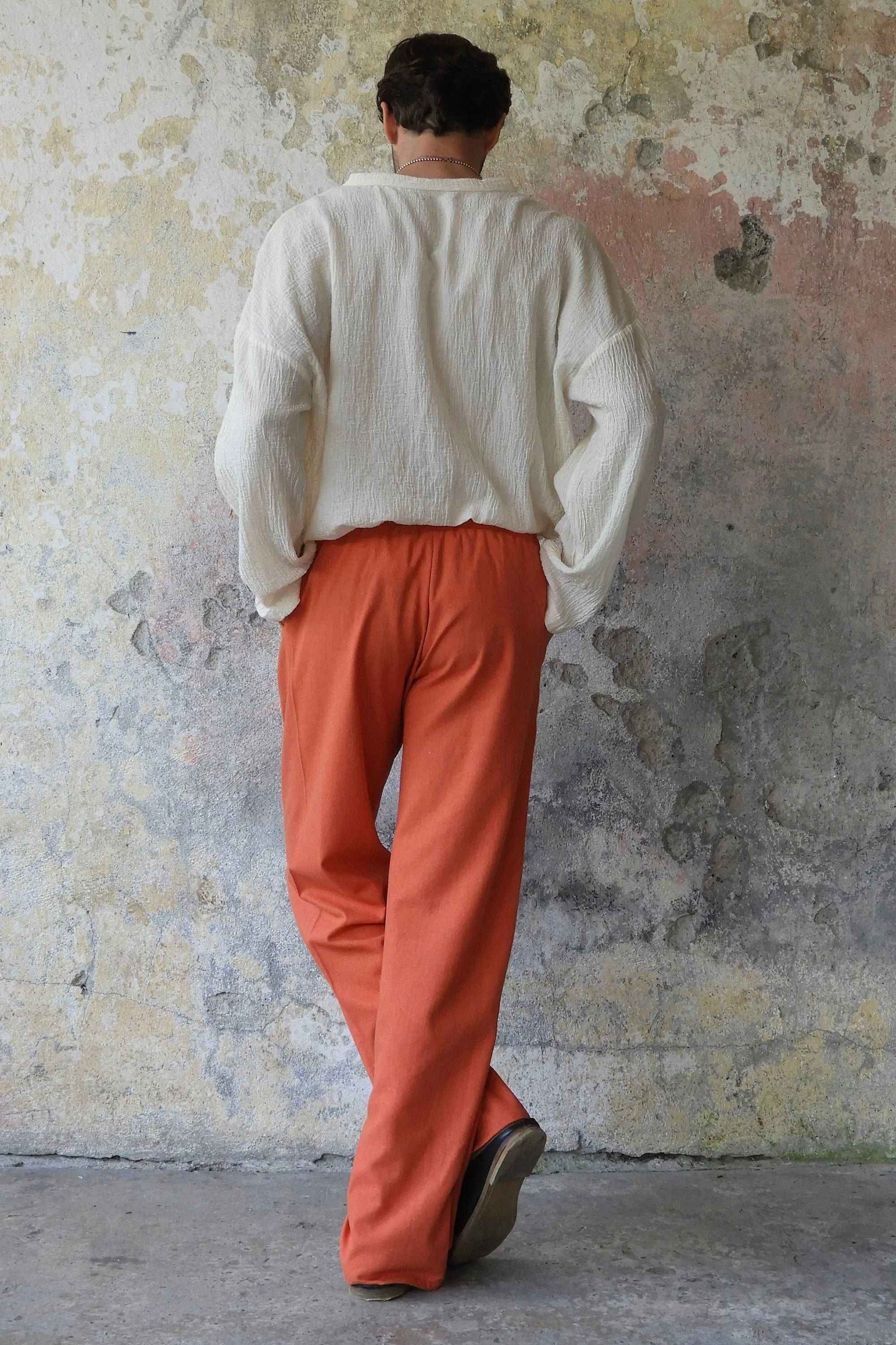 BEACH Men's Linen Blend Pants (Burnt Orange, Green Almond)