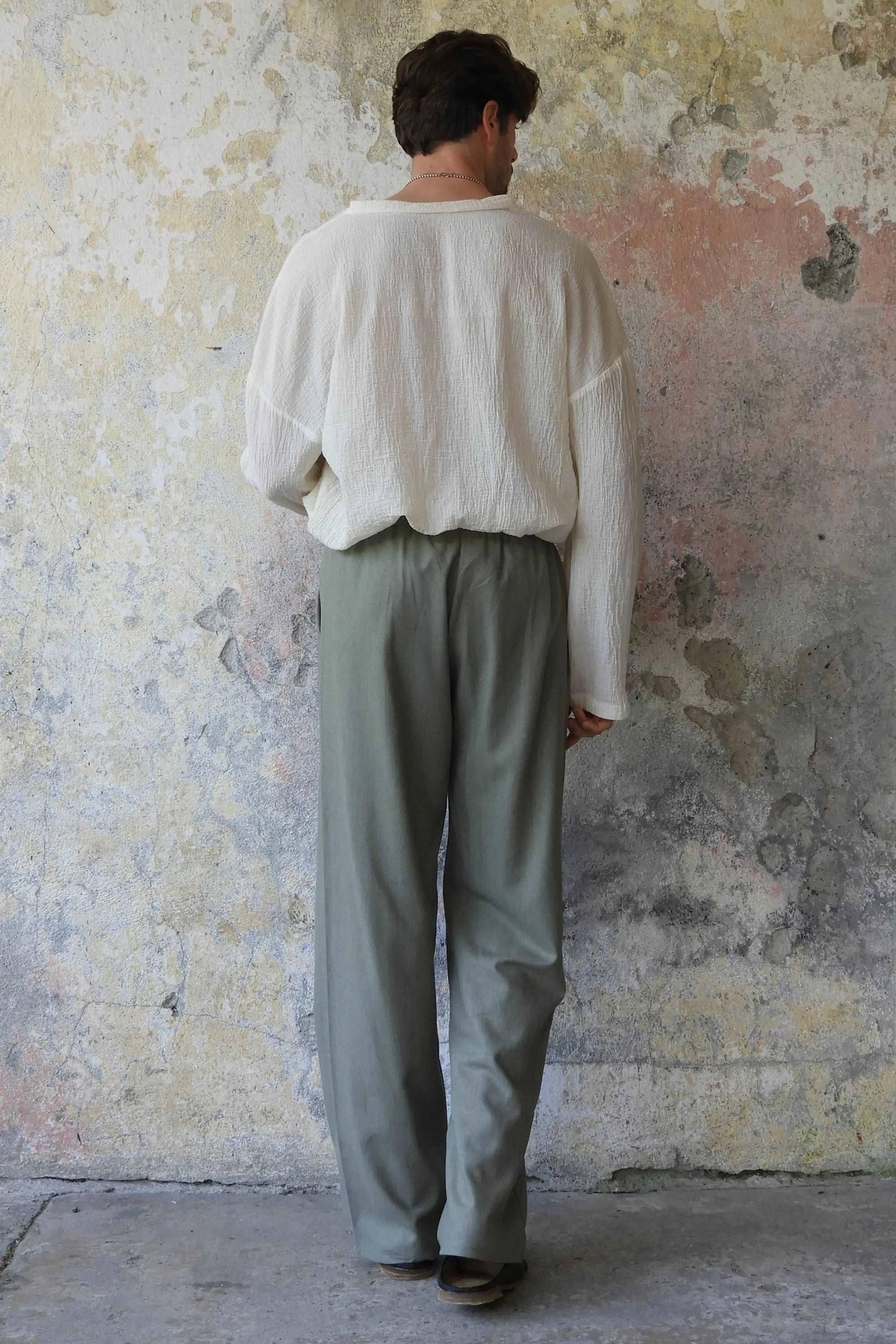 BEACH Men's Linen Blend Pants (Burnt Orange, Green Almond)