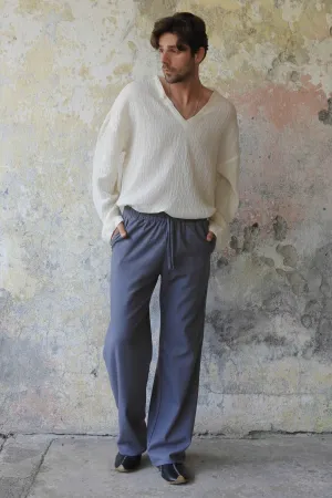 BEACH Men's Linen Blend Pants (Dark Gray, Indigo Blue)