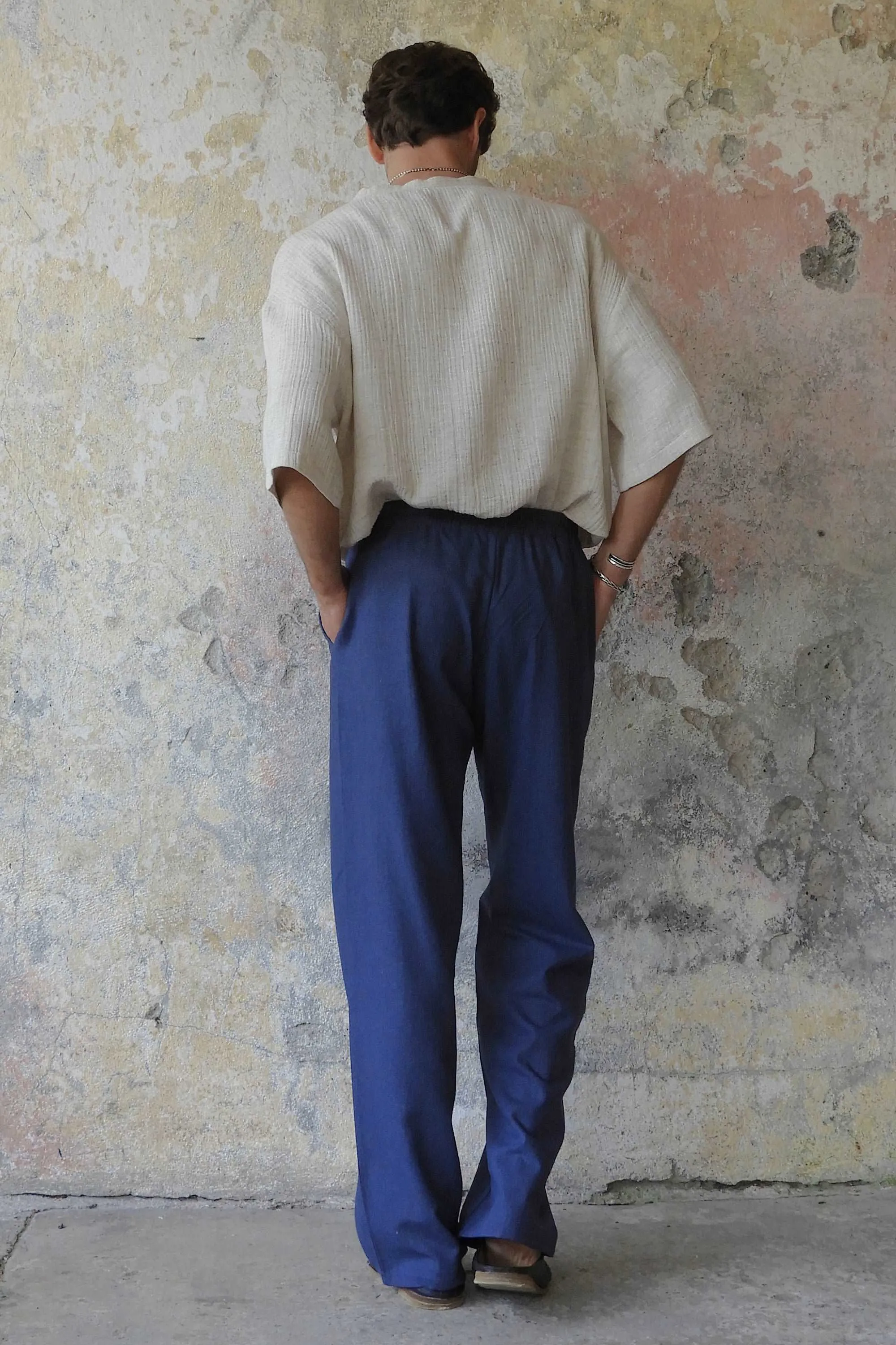 BEACH Men's Linen Blend Pants (Dark Gray, Indigo Blue)