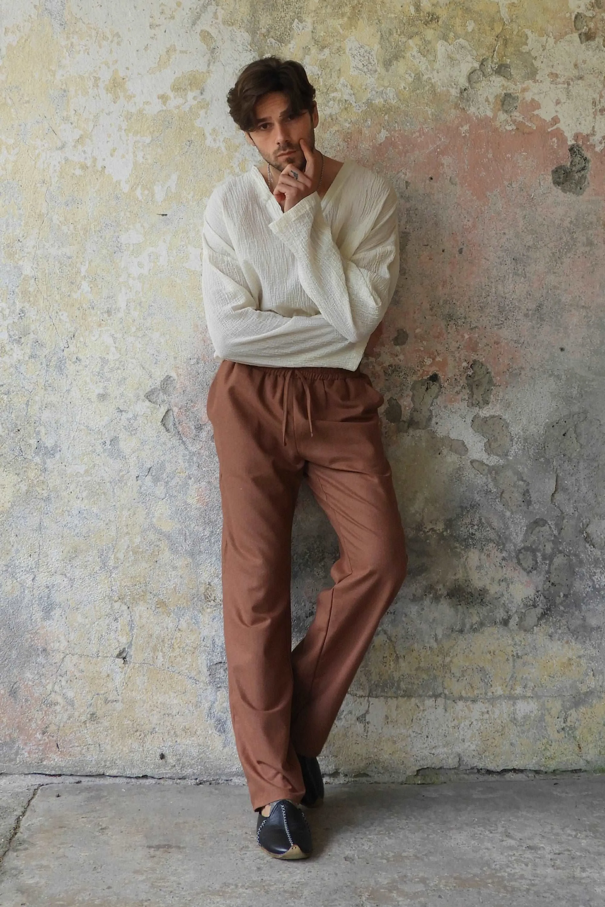 BEACH Men's Linen Blend Pants (Tan, Brown)
