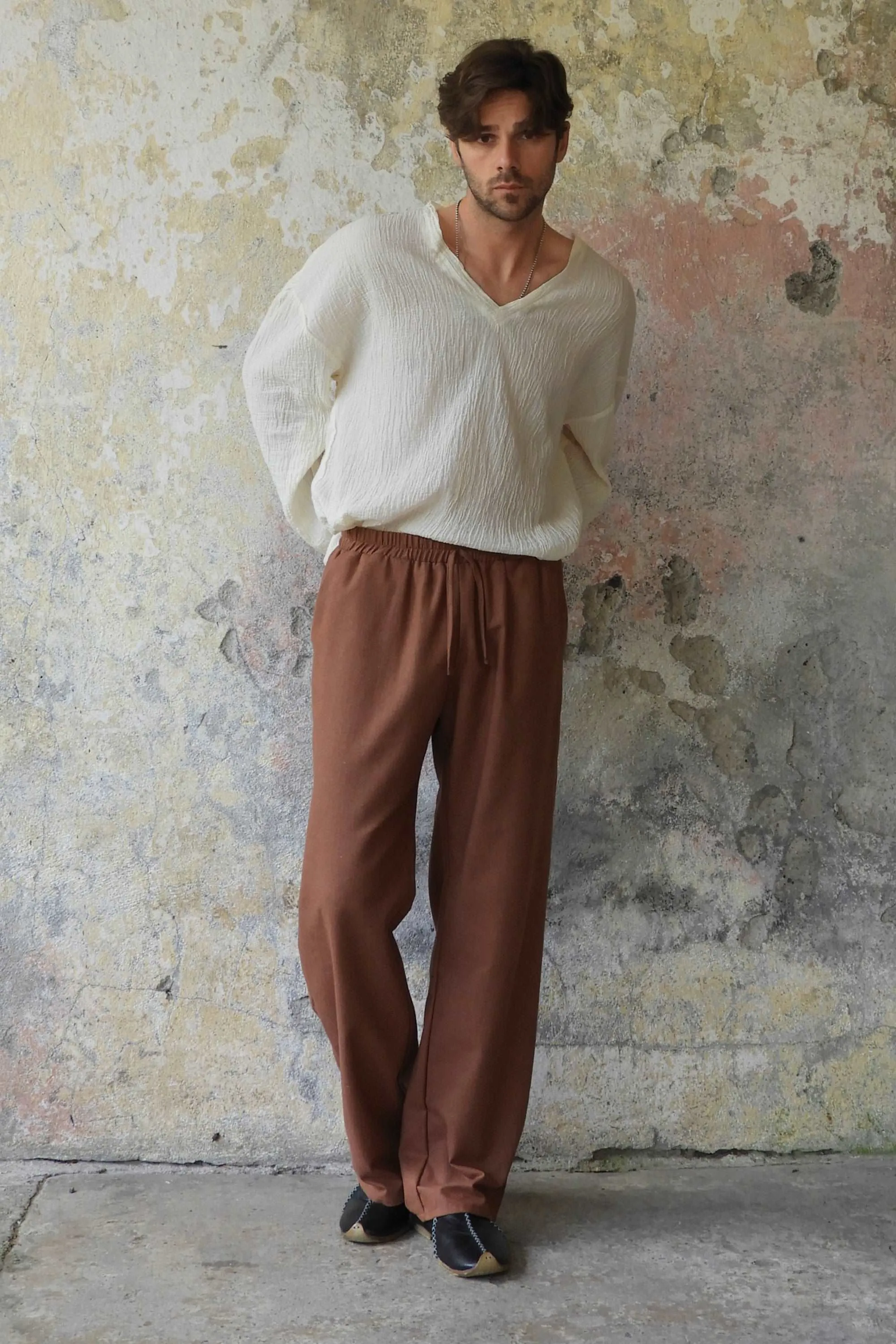 BEACH Men's Linen Blend Pants (Tan, Brown)