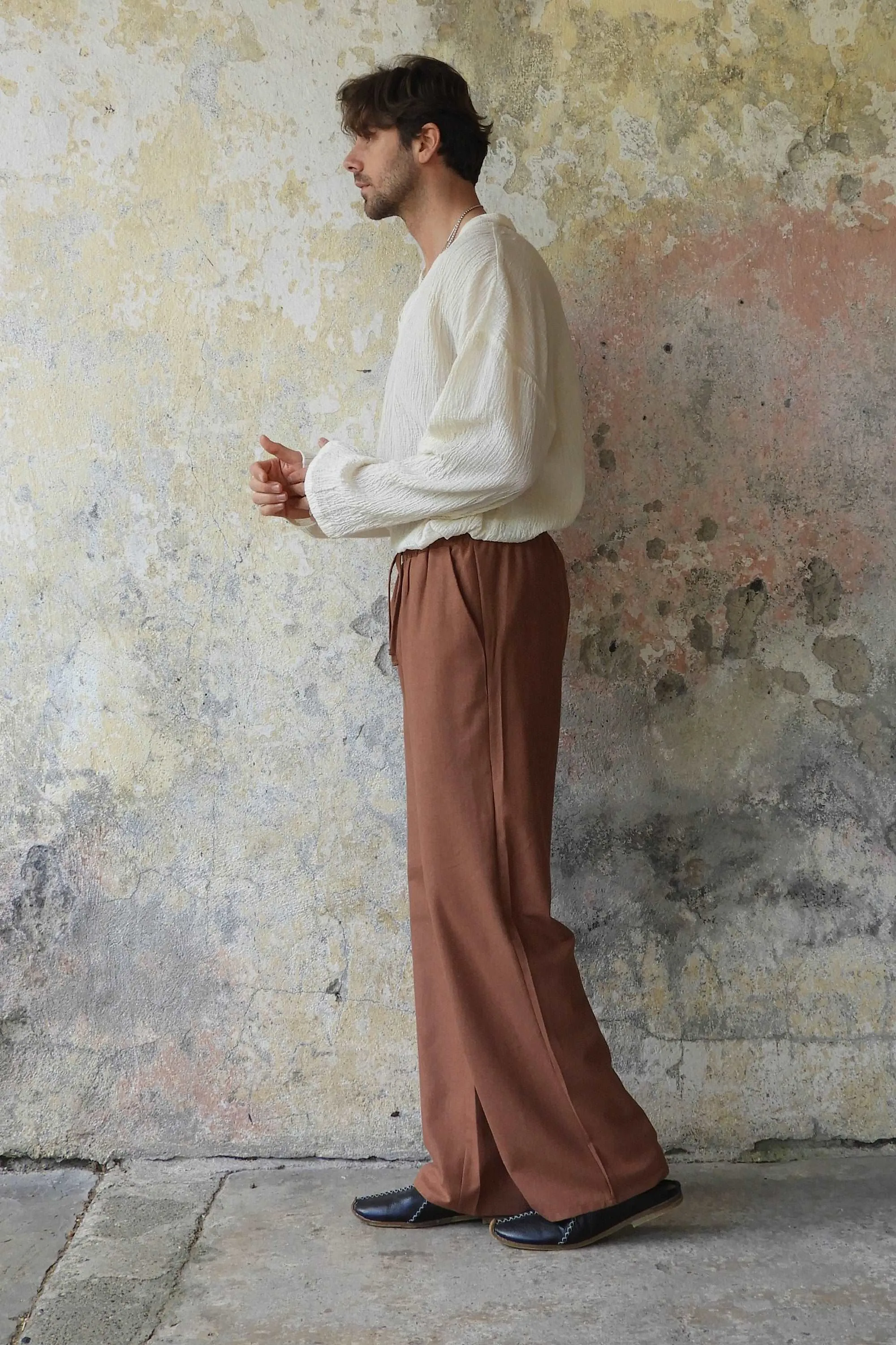 BEACH Men's Linen Blend Pants (Tan, Brown)
