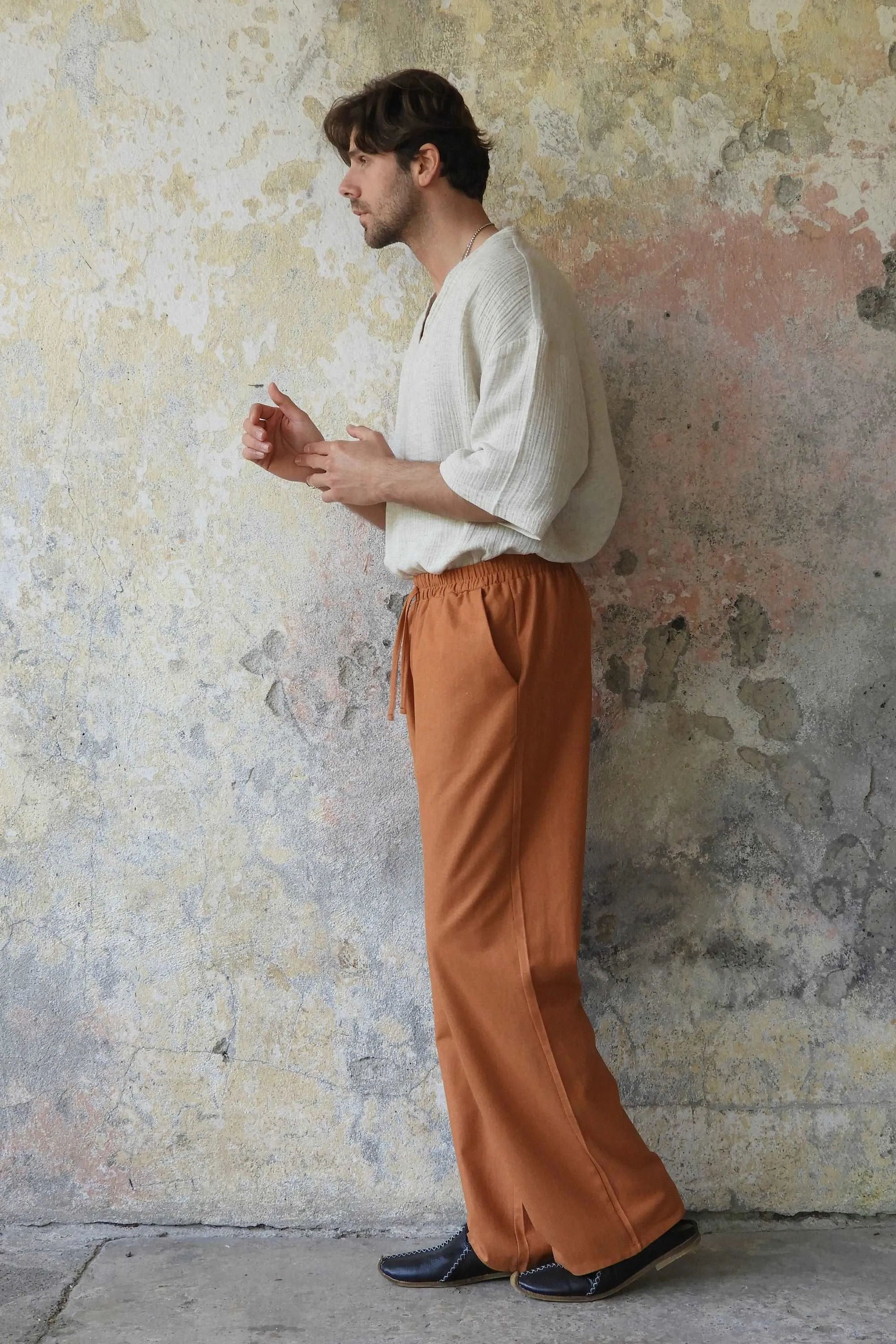 BEACH Men's Linen Blend Pants (Windsor Tan, Terra Cotta)