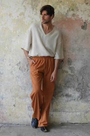 BEACH Men's Linen Blend Pants (Windsor Tan, Terra Cotta)