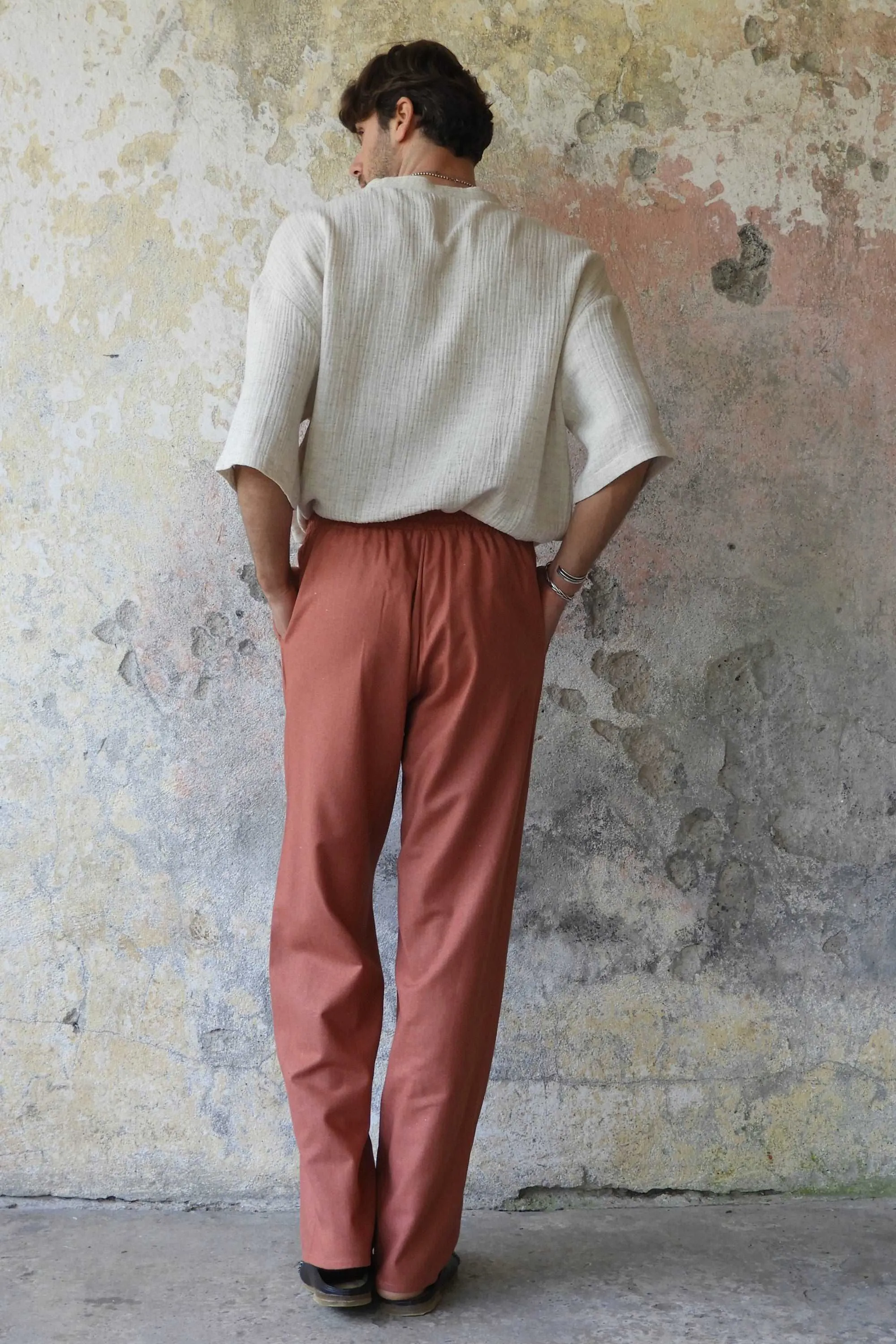 BEACH Men's Linen Blend Pants (Windsor Tan, Terra Cotta)