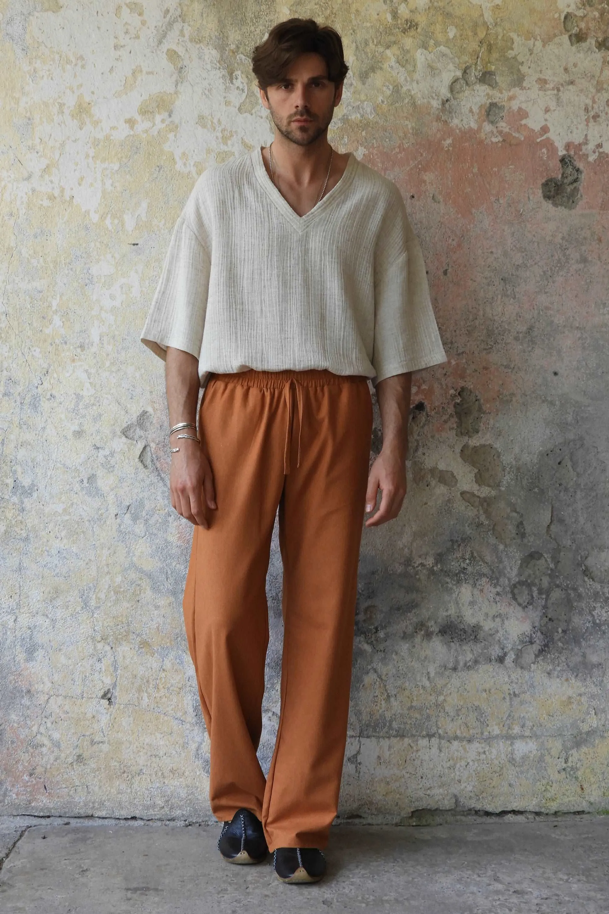 BEACH Men's Linen Blend Pants (Windsor Tan, Terra Cotta)