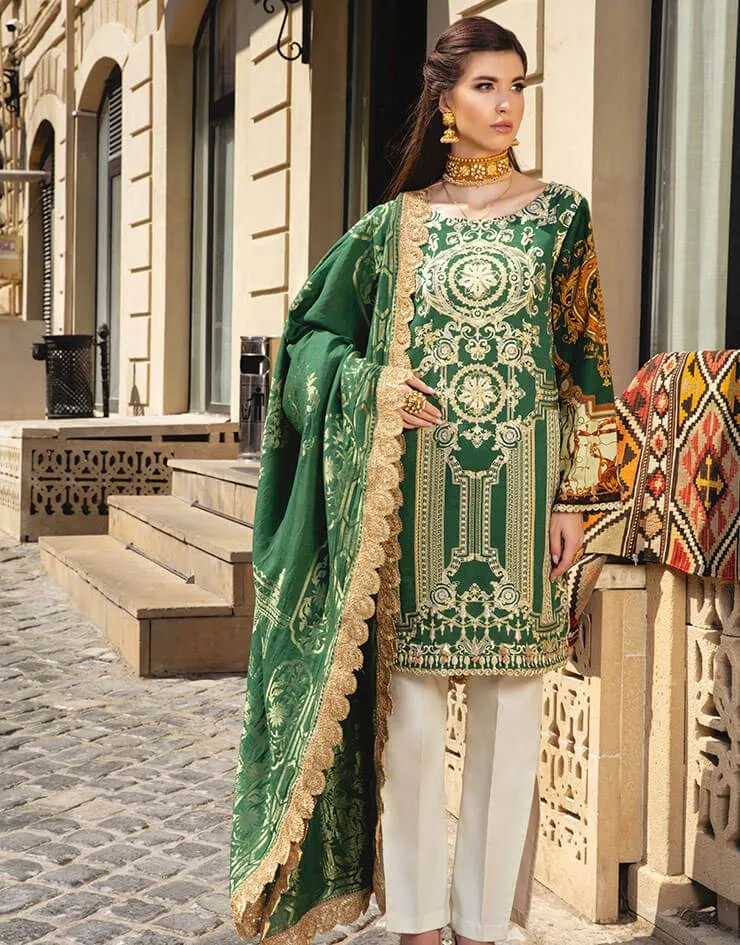 Beautiful Pakistani linen embroidered outfit in lavish green color # P2406
