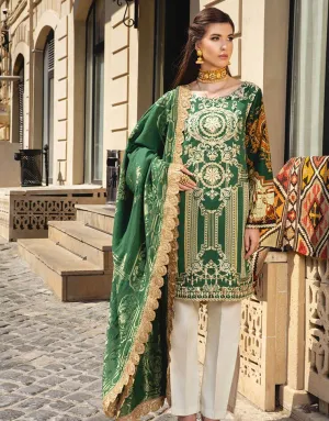 Beautiful Pakistani linen embroidered outfit in lavish green color # P2406