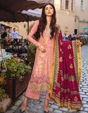 Beautiful Pakistani printed  jacquard dress in tea pink color # P2407