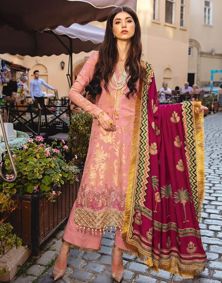 Beautiful Pakistani printed  jacquard dress in tea pink color # P2407