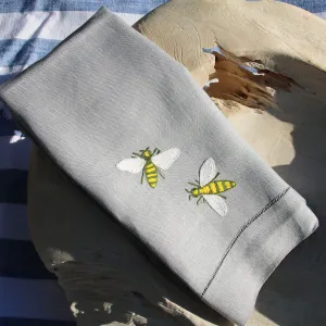 Bee Embroidered Linen Hand Towel