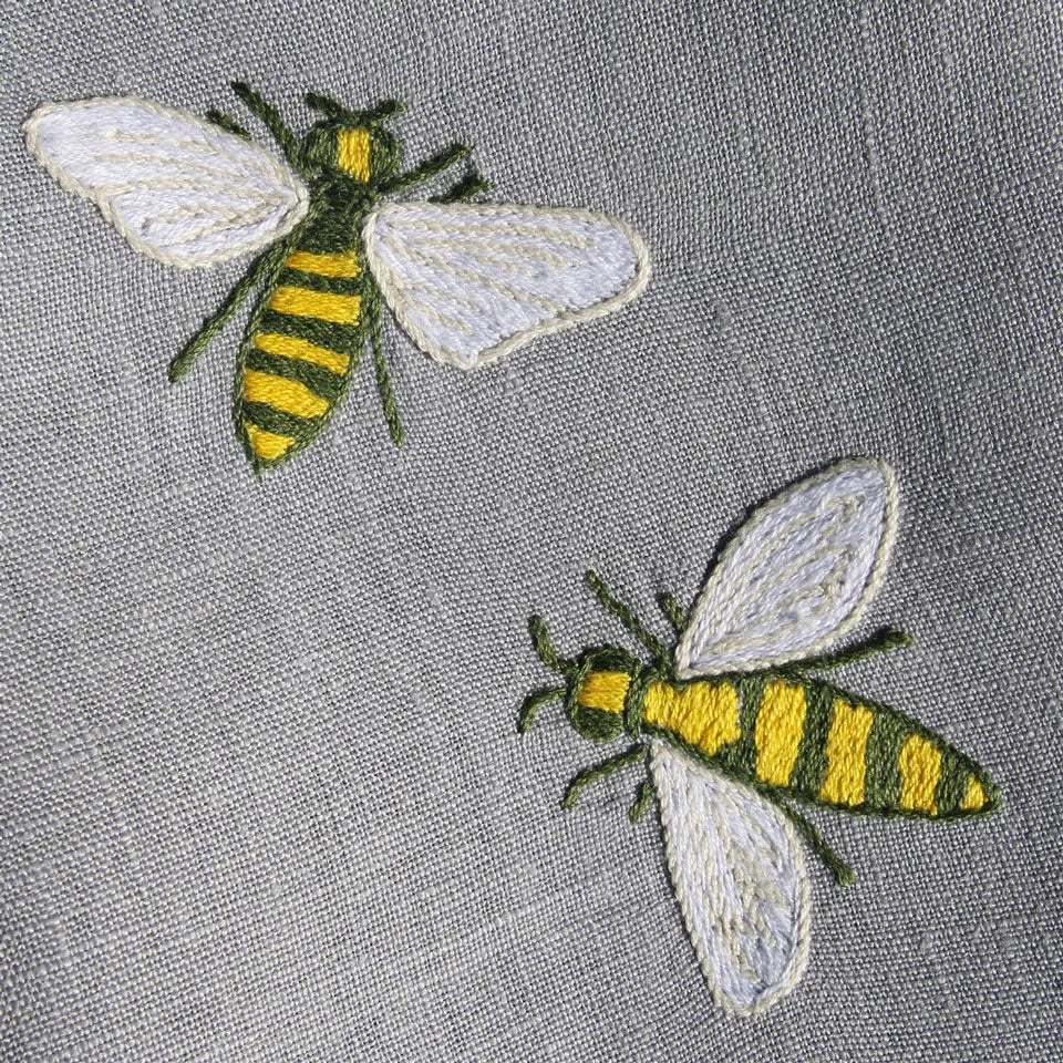 Bee Embroidered Linen Hand Towel
