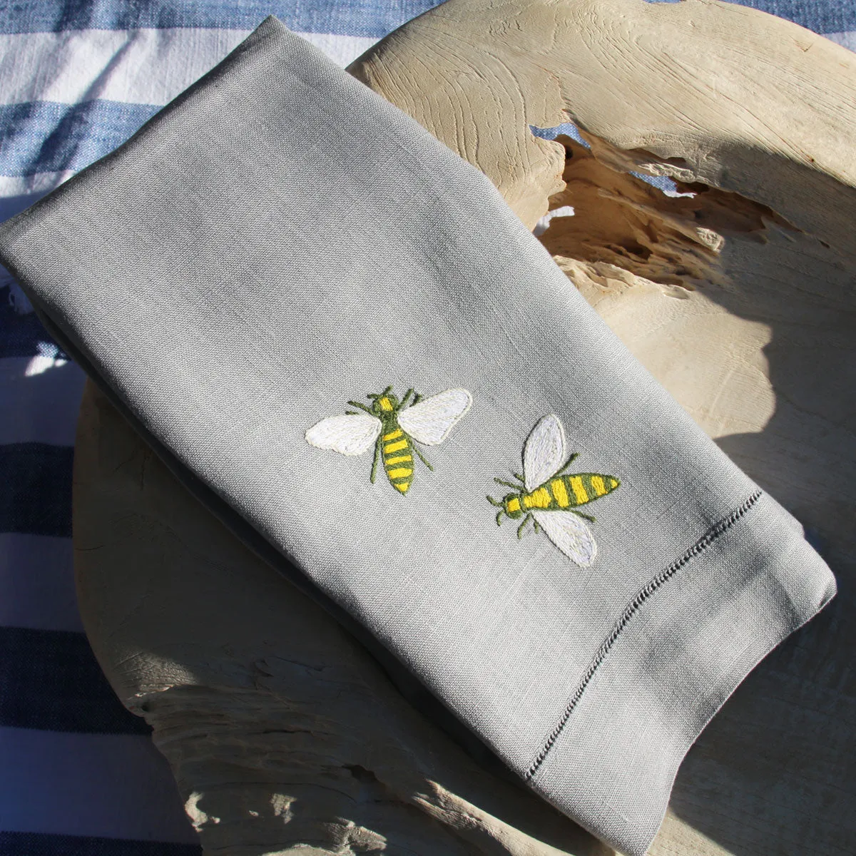 Bee Embroidered Linen Hand Towel