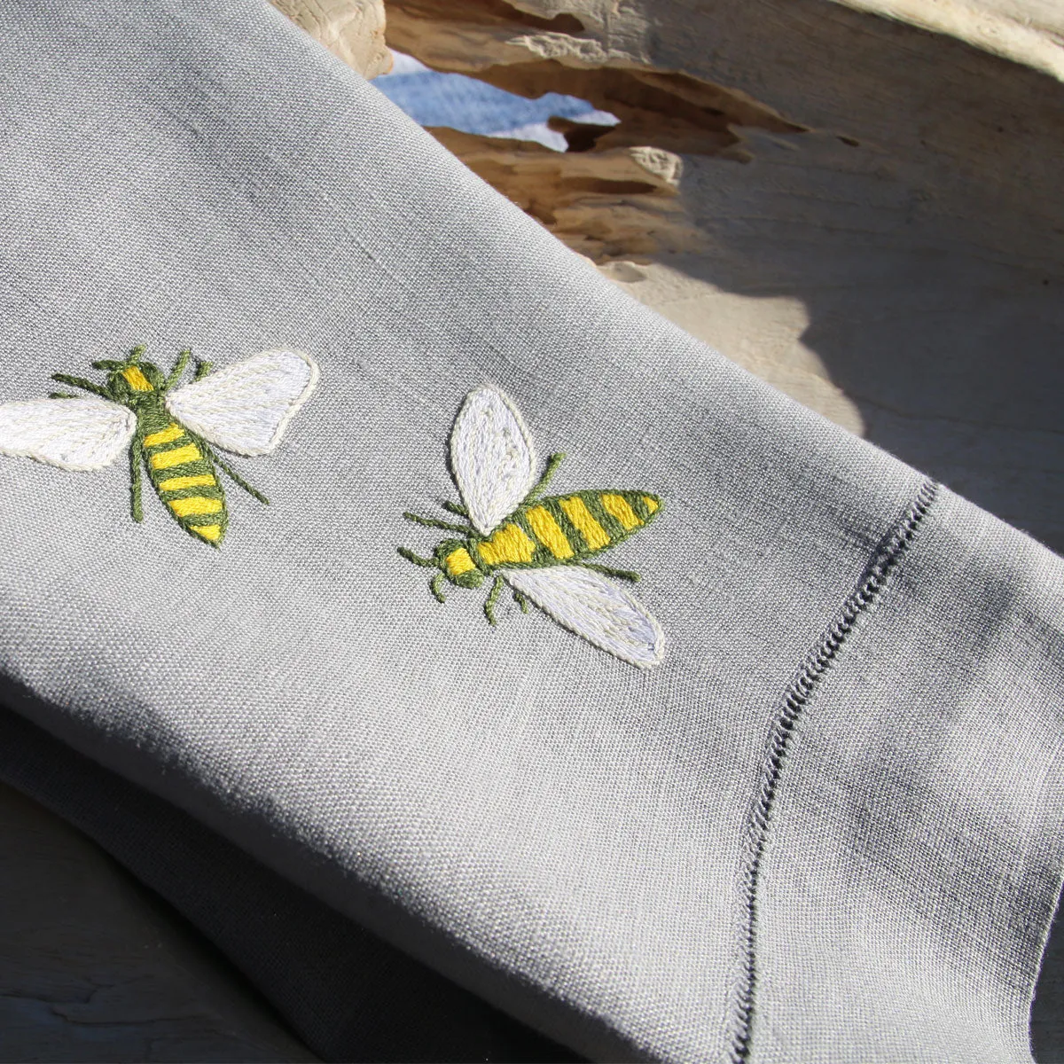 Bee Embroidered Linen Hand Towel
