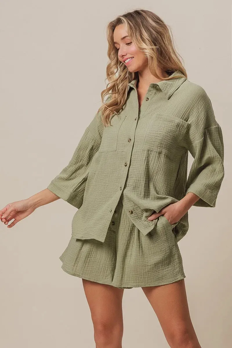 BiBi Crinkle Gauze Shirt and Short Set