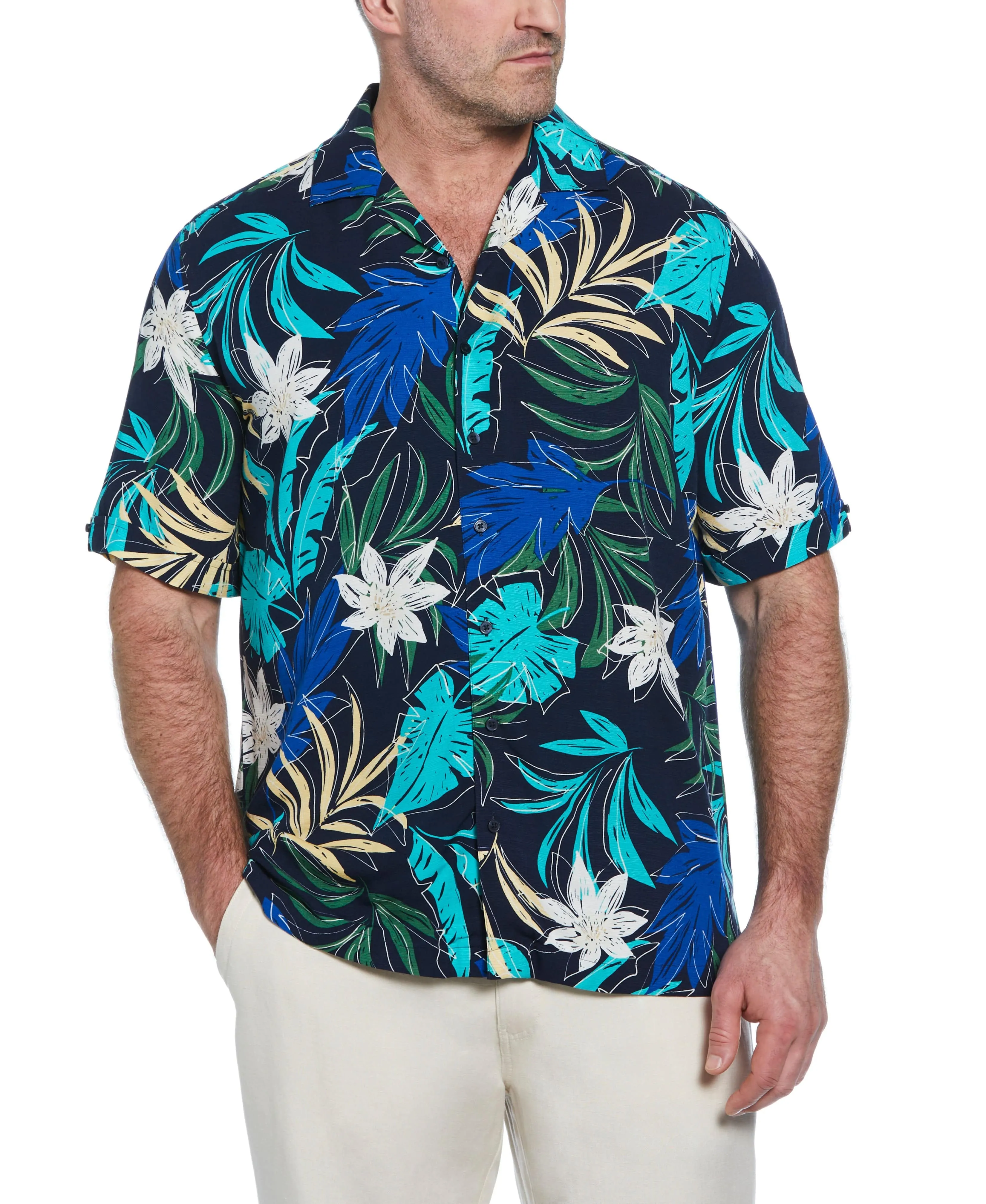 Big & Tall All-Over Tropical Print Shirt