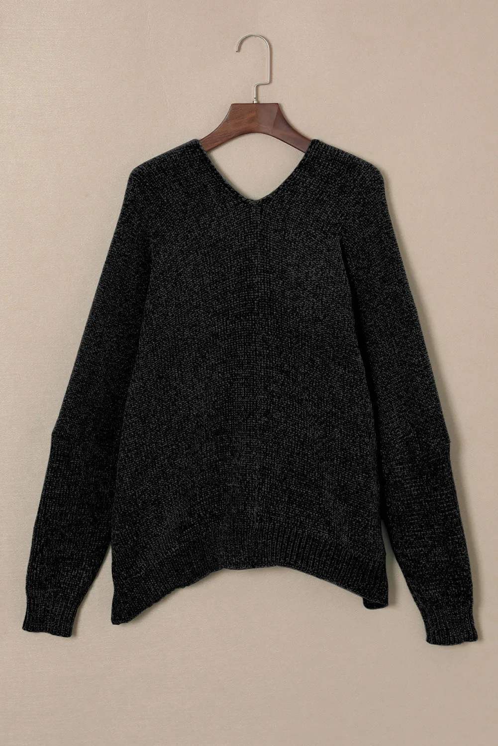 Black Button Plunging V Neck Pocketed Sweater Cardigan