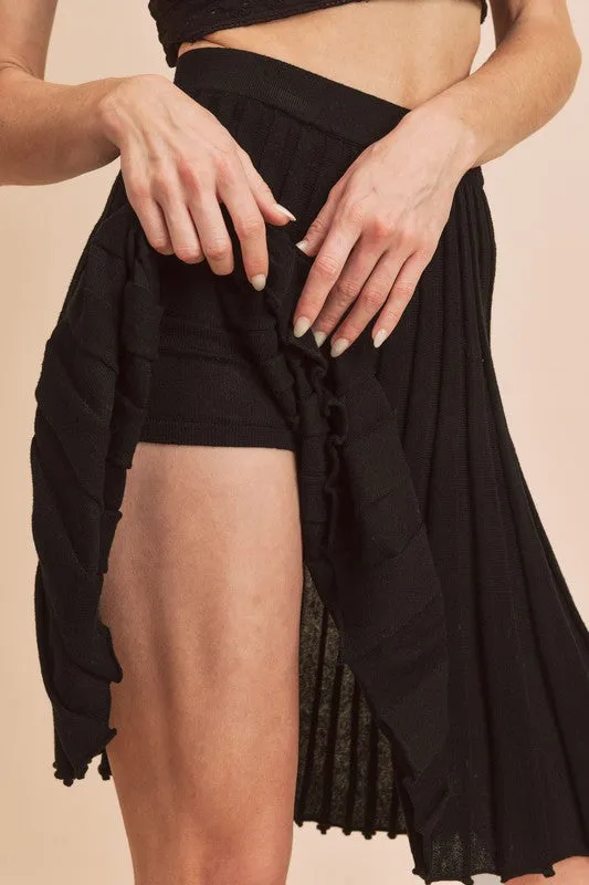 Black Elastic Waist Knit Skort